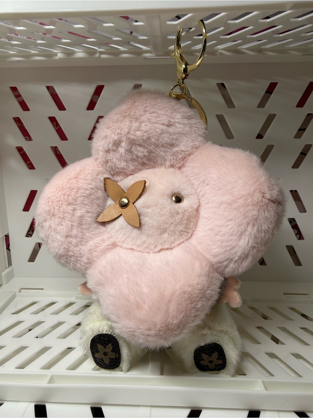 Plush Pink Clover Teddy Bag Charm Keyring Luxe Handbag Fashion Accessories